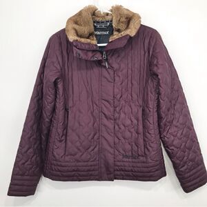 Marmot St. Moritz Burgundy Quilted Faux Fur Collar Zip Up Jacket